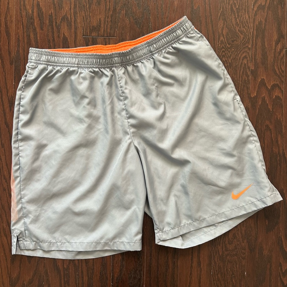 Nike Men's Tennis Shorts | Size XL | Gray with Neon Orange Accents